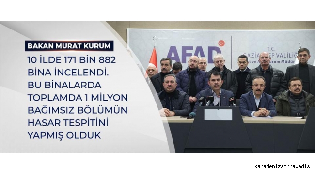 10 İLDE 1 MİLYON BAĞIMSIZ BÖLÜMÜN HASAR TESPİT ÇALIŞMASI YAPILDI