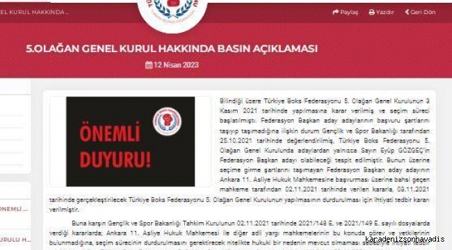 Türkiye Boks Federasyonu: Olağanüstü Genel Kurul yapılacağı iddiaları gerçeği yansıtmıyor