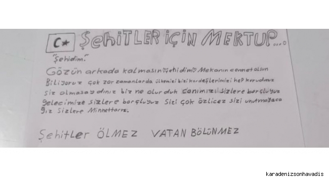 Koruma altındaki çocuklardan vatan korumasındaki Mehmetçiğe mektup