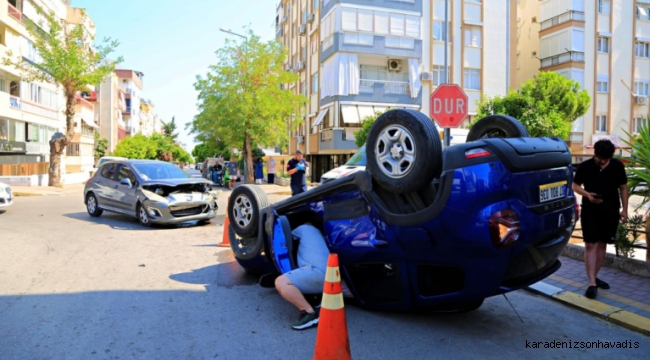 Takla atan araçtan burnu bile kanamadan çıktılar