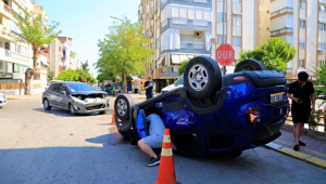 Takla atan araçtan burnu bile kanamadan çıktılar